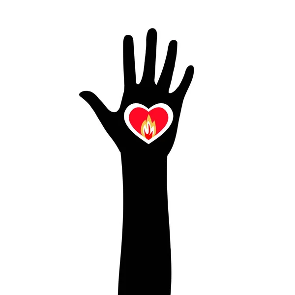 Silhouette of a hand with a lighted heart. — Stock Vector