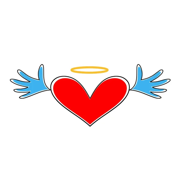 Vettore di icone cardiache. Cuore con ali e alone isolato su fondo bianco. Cuore simbolo di San Valentino . — Vettoriale Stock