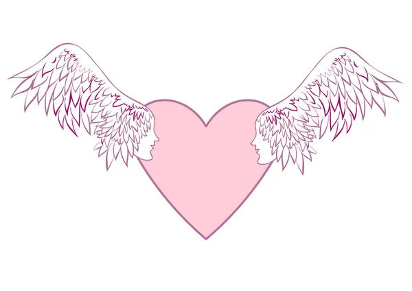 情人节卡片, 两个天使在心脏的背景, 向量例证. — 图库矢量图片
