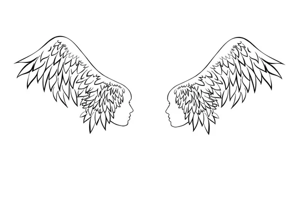 Dwa skrzydła z ludzkiego skrzydła. Plemienny tatuaż skrzydła — Wektor stockowy