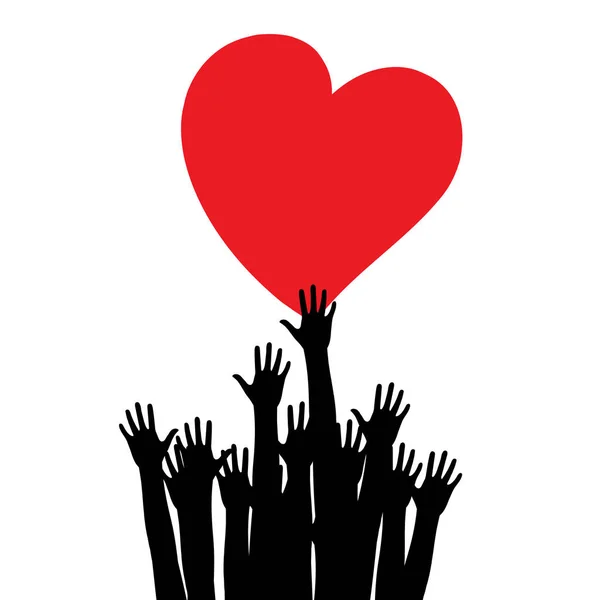 Mãos com coração. Mãos levantadas conceito de voluntariado. Ícone do amor. Coração  . — Fotografia de Stock