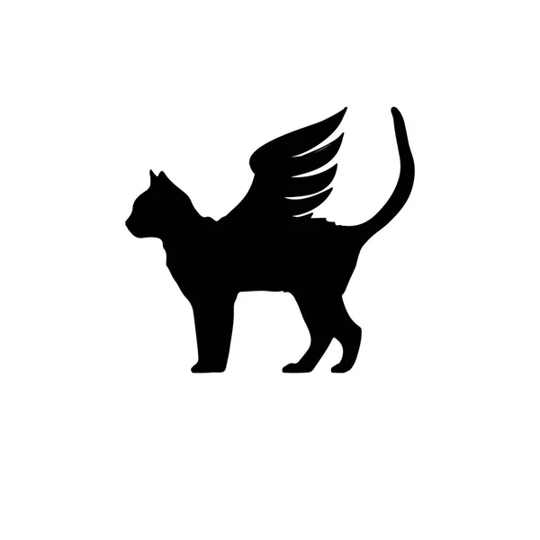 Svart katt med vingar. Katt med vingar-ikonen. — Stockfoto