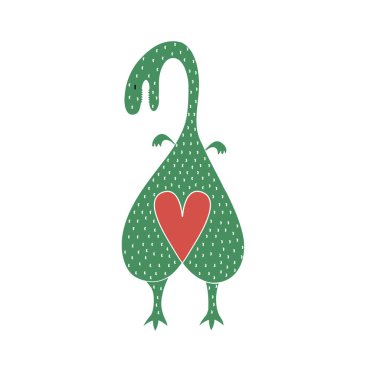 Dinoheart. Dinozor kalbi olan. Vektör sanat dinozor aşk arka plan kartı şablonundaki