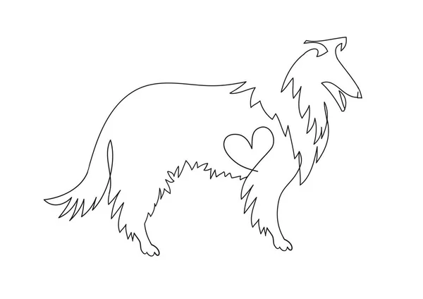 Icono de vector de Collie. Un perro collie con corazón. Silueta Collie, una línea para tatuajes . — Vector de stock