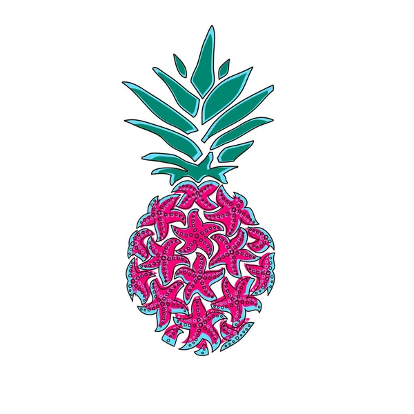 Deniz yıldızları ananas. Simge ananas. Vektör çizim meyve.