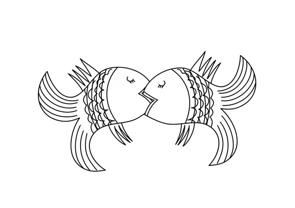 爱吃鱼的人插图。描绘两只接吻鱼的插图 — 图库照片