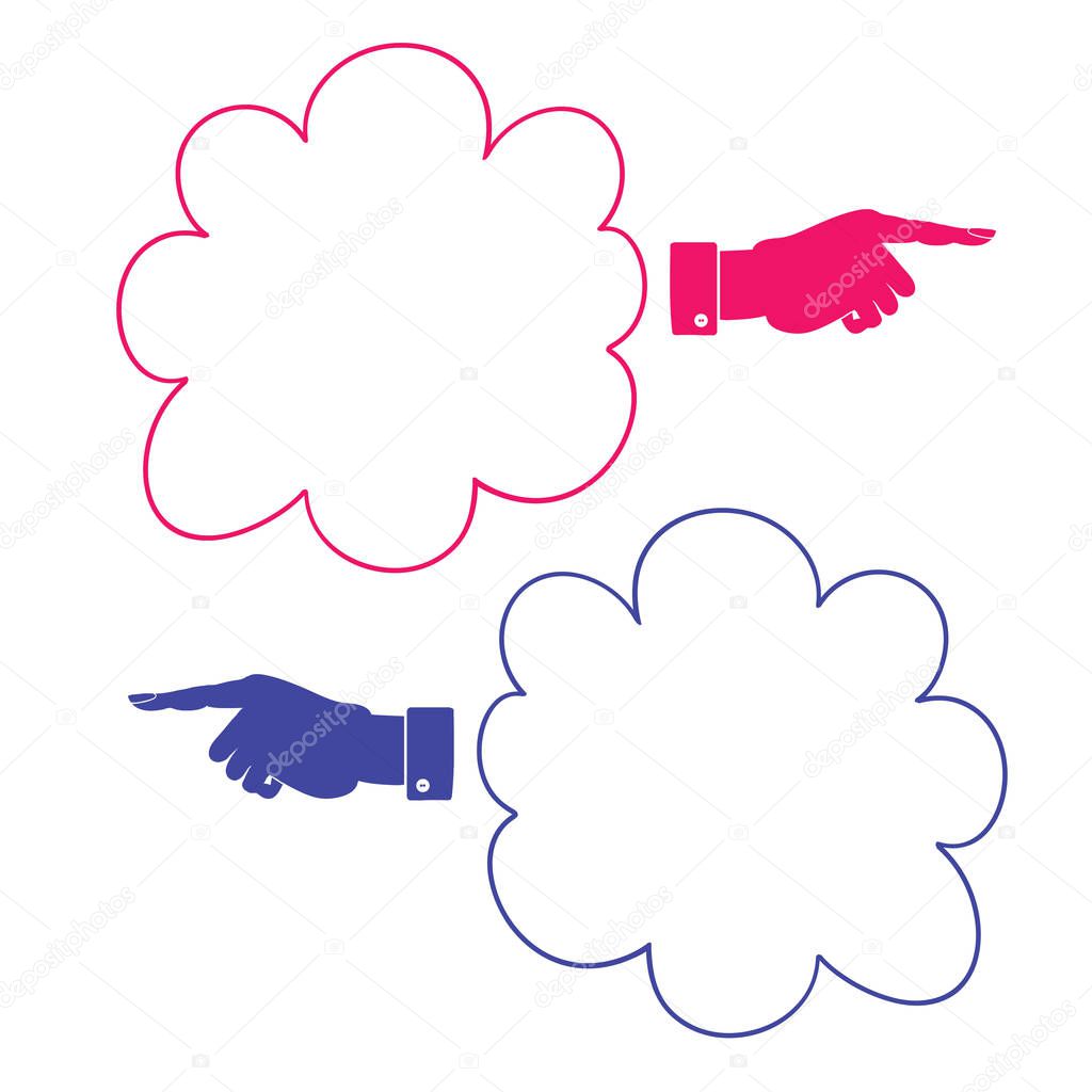 Hand Pointer Right icon. Frame is in the form of a cloud for your message.