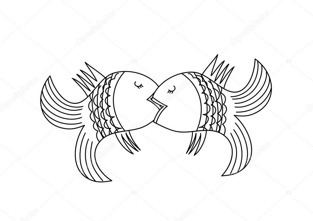 fish lovers.  illustration. Illustration depicting two kissing fish