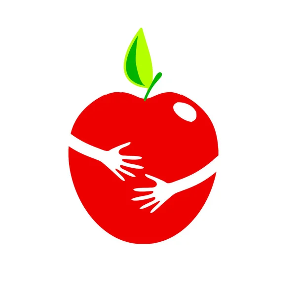 Icono de Apple vector. Manos abrazando una manzana. Icono para promover un estilo de vida saludable . — Archivo Imágenes Vectoriales