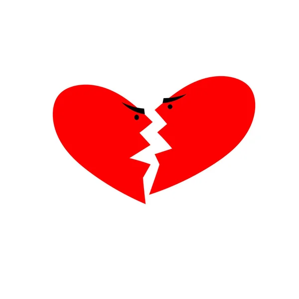 Ikone des gebrochenen Herzens. Streitendes Paar in Form von zwei Herzhälften, isoliert auf weißem Hintergrund. Herz-Symbol. — Stockvektor
