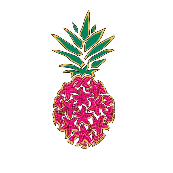 Ikonen är en ananas. Ananas av havs stjärnor. Vektor illustration isolerad på vit bakgrund, logo typ, t-shirt design. — Stock vektor