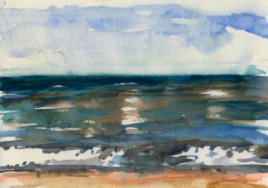 Deniz dalgalarının suluboya krokisi.