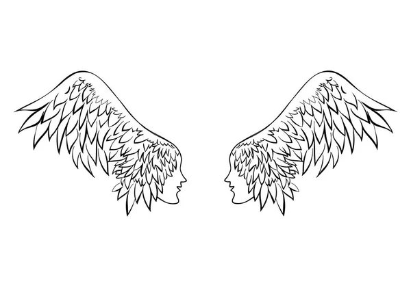 Dwa skrzydła z ludzkimi twarzami. Para w miłości. — Zdjęcie stockowe