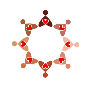 Beyaz, logo, t-shirt tasarımı Social Network Team Partners Friends logo tasarım vektör izole bir daire el çizilmiş vektör illüstrasyon renkli erkekler. Sadaka sembolü, logo illüstrasyon.