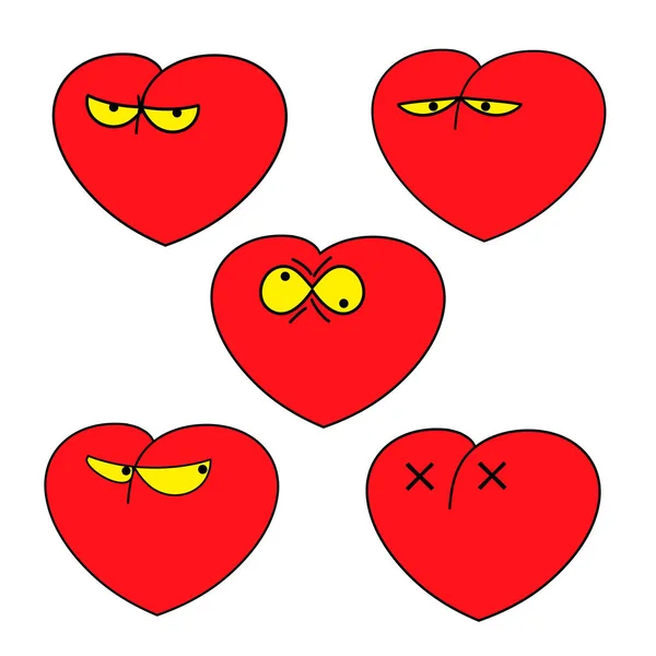 Herzensammlung. Emoticons. Emoji. Liebessymbol. Cartoon-Design-Element für Valentinstag Grußkarte, Kinder Malbuch Seite, T-Shirt-Druck, Symbol, Logo, Etikett, Aufnäher, Aufkleber. — Stockvektor