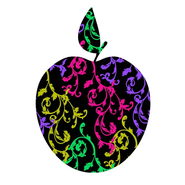 Een appel. Silhouet van een appel met ornamenten. Decoratieve appel pictogram op een achtergrond met patroon. — Stockvector