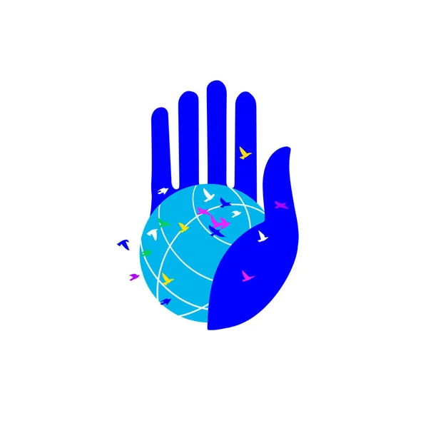 Globus auf ihren Fingerspitzen. Illustrationsmetapher für Frieden und Ökologie. — Stockfoto