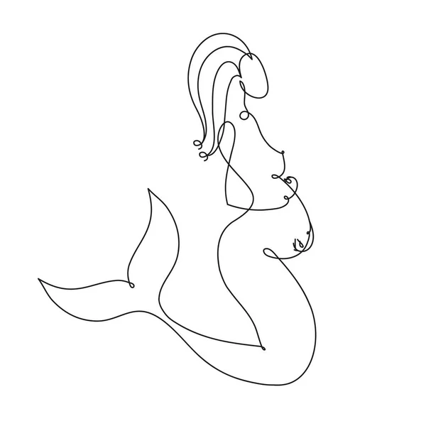 Pregnant mermaid. Pregnant mermaid fantasy woman vector silhouette one line drawing, vector illustration. — Stock Vector