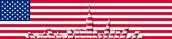 美利坚合众国 7月4日 独立日概念 纽约城市天际线反对美国旗子背景3D — 图库照片
