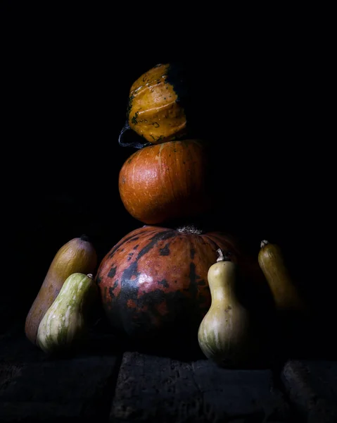 Autumn Pumpkins Rustic Wooden Surfac — Stock Photo, Image