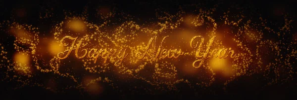 新年あけましておめでとうございますサインオン夜空星や輝くライトのイラスト — ストック写真
