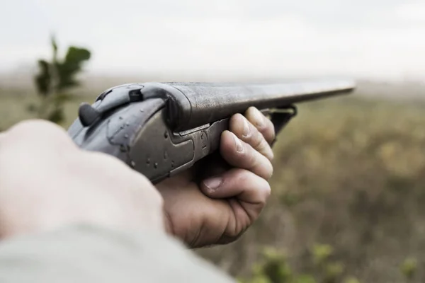 Hunter Old Hunting Riffle Waiting Pray Woods — Stock Photo, Image