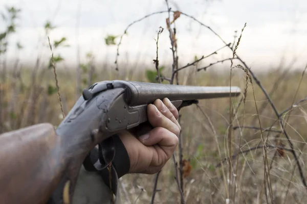 Hunter Old Hunting Riffle Waiting Pray Woods — Stock Photo, Image