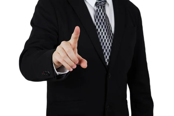 Businessman Black Suit Pointing Index Finger Camera Focus Hand Finger — Stock Photo, Image