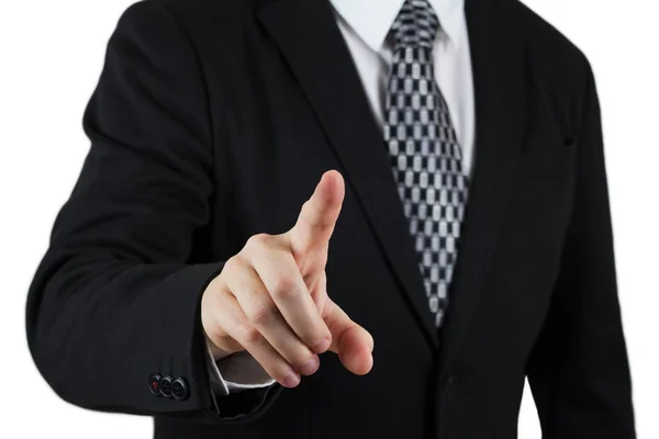 Businessman Black Suit Pointing Index Finger Camera Focus Hand Finger — Stock Photo, Image