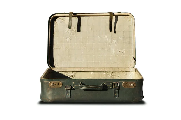 Viaje Vintage maleta de cuero aislado sobre fondo blanco —  Fotos de Stock