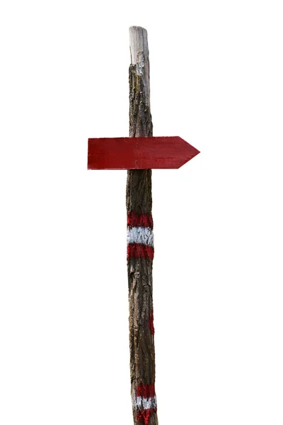 Signpost com seta de madeira sinal direcional isolado no fundo branco — Fotografia de Stock