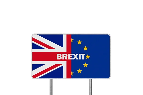 Brexit-konceptet. Vägskylt med halva av Europeiska union sjunker och Storbritannien sjunker — Stockfoto