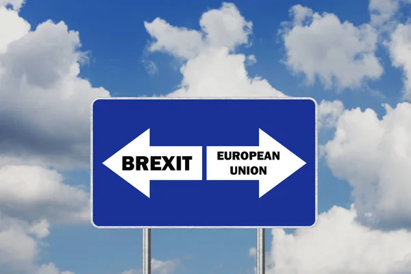 Brexit .Road Sign Depicting United Kingdom Departing European Uniun — Stock Photo, Image