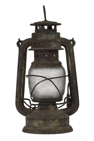 Lámpara Linterna Aceite Queroseno Vintage Aislada Sobre Fondo Blanco — Foto de Stock