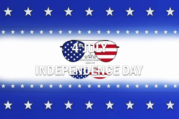 Dzień Niepodległości Lipca Tło Okularach Przeciwsłonecznych Niebieskie Paski Białe Gwiazdy — Zdjęcie stockowe
