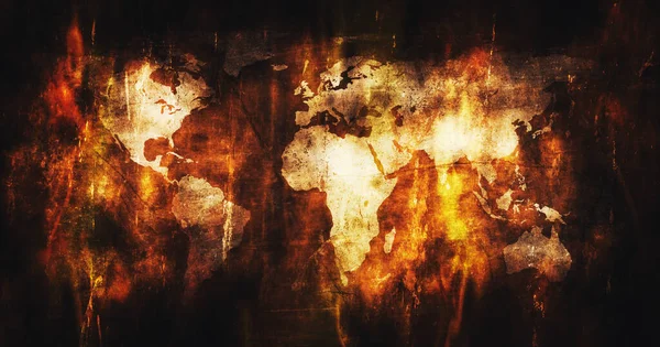 Mapa Del Mundo Ardiendo Fuego Ardiente Llamas Rendering — Foto de Stock