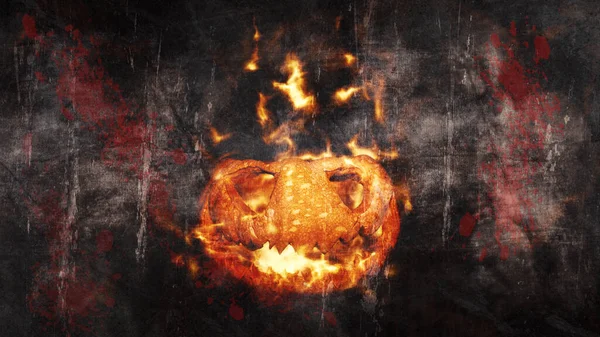 Calabaza Halloween Jack Linterna Ardiendo Llamas Ambiente Embrujado Aterrador — Foto de Stock