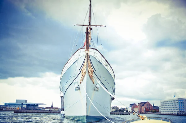 Copenhagen Denmark White Luxury Big Boat Harbor — Stock Photo, Image