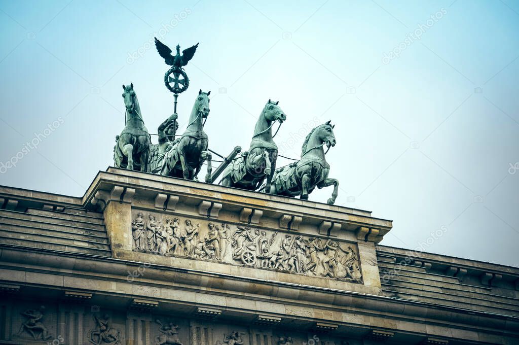 Berlin, Germany - Berlin Brandenburg Gate, details of the quadriga