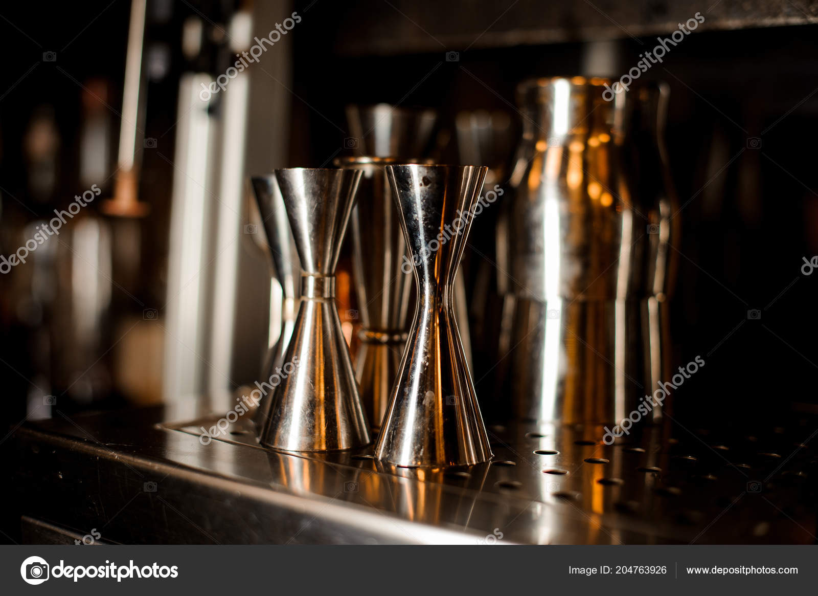 Set Barman Professional Stainless Tools Shakers Arranged Bar Counter  Restaurant Stock Photo by ©Fesenko 204763926