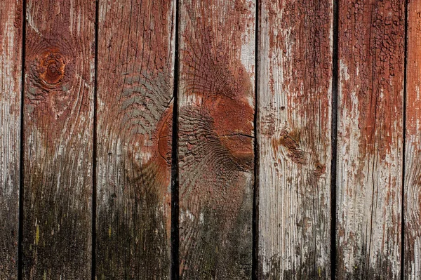 Macro Photo Old Shabby Exterior Fence Wooden Wall Painted Red — Stock Photo, Image