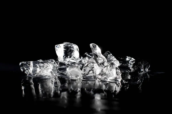 Transparent Ice Cubes Arranged Pile Slowly Melting Dark Background Studio — Stock Photo, Image