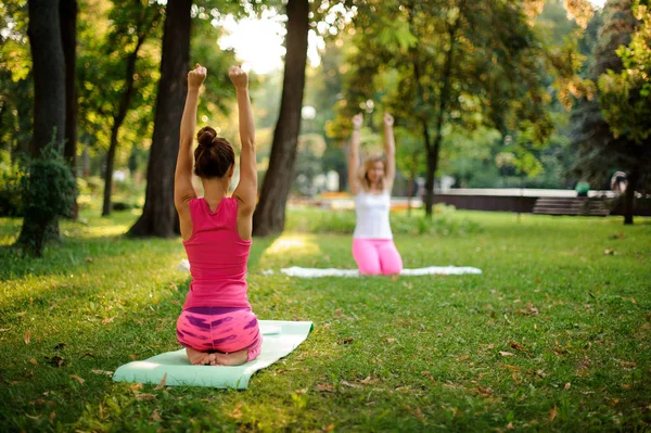 Gruppe Schöner Junger Und Schlanker Frauen Macht Yoga Übungen Auf — Stockfoto