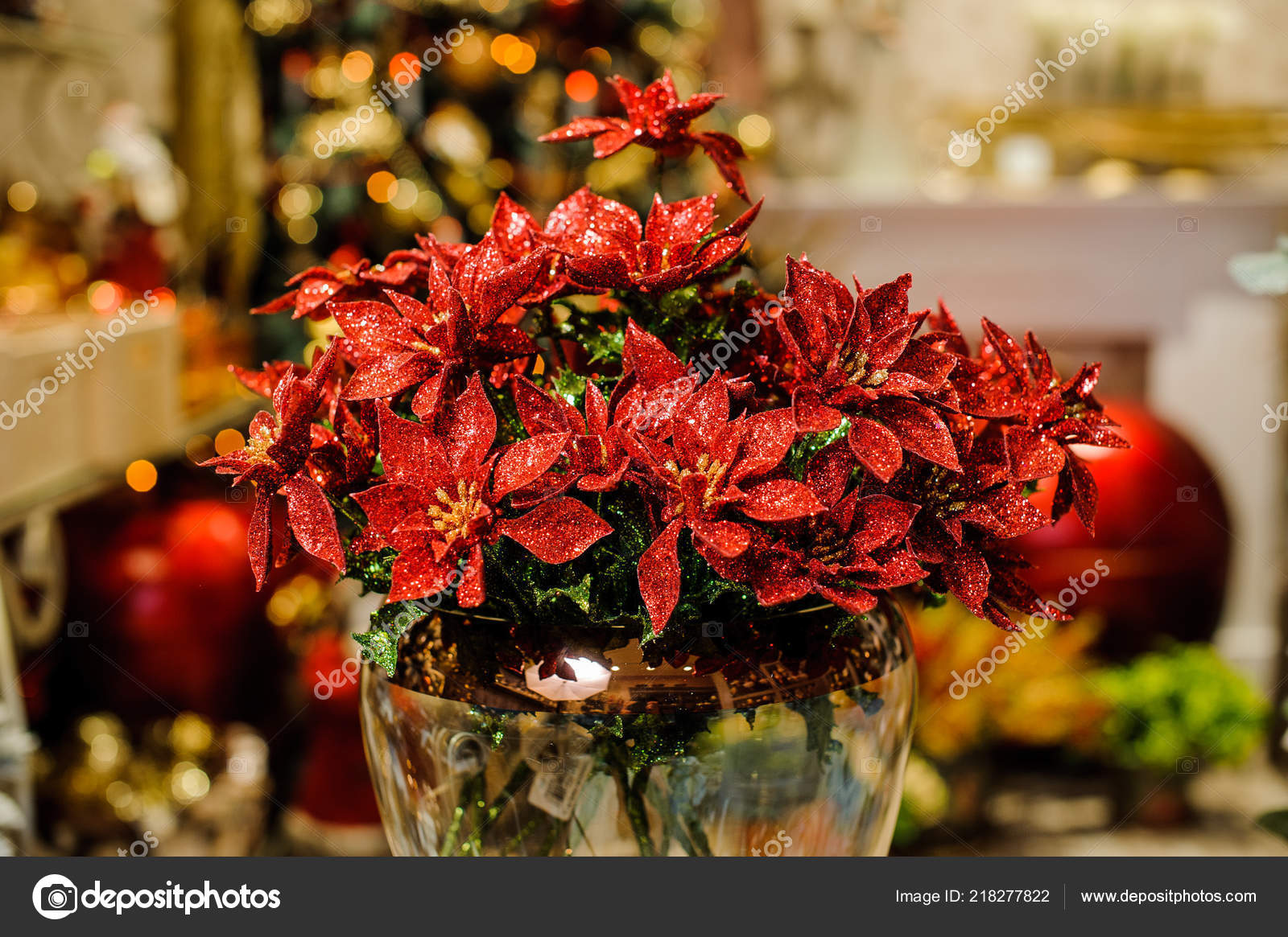 Roter Künstlicher Weihnachtsstern Blüten Geschmückt Mit