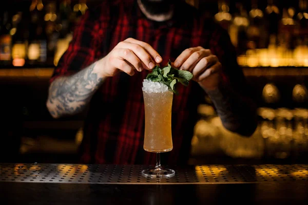 Barman Décoration Savoureuse Boisson Sherry Cobbler Dans Verre Cocktail Avec — Photo