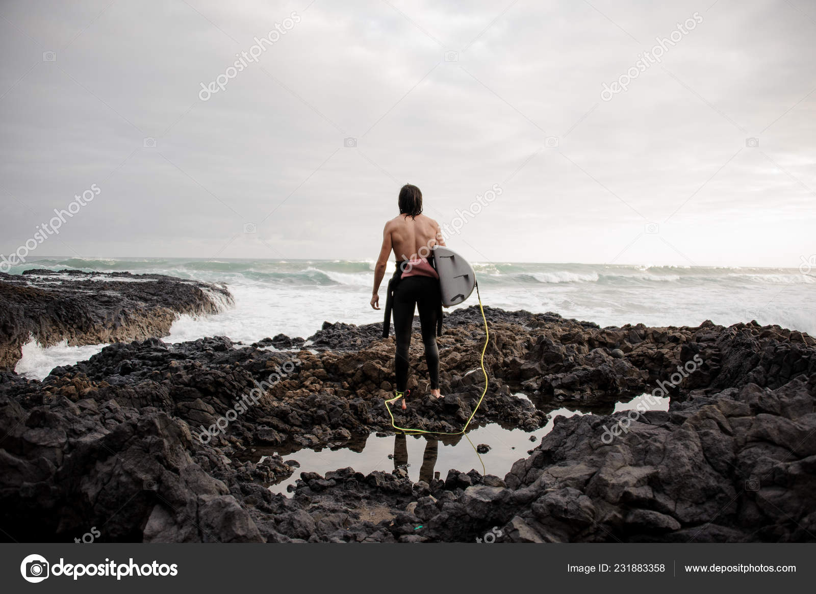 Black Sea Beach Nude - Rear View Brunette Boy Standing Black Swimsuit Naked Torso ...