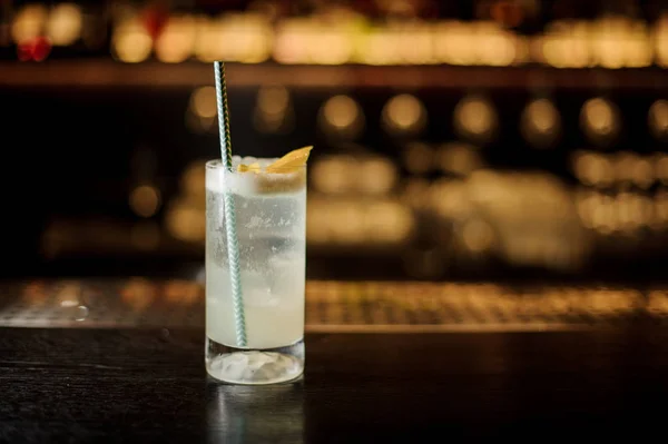 Köstlicher Gin Fizz Cocktail mit Tubulus im dekorativen Glas — Stockfoto