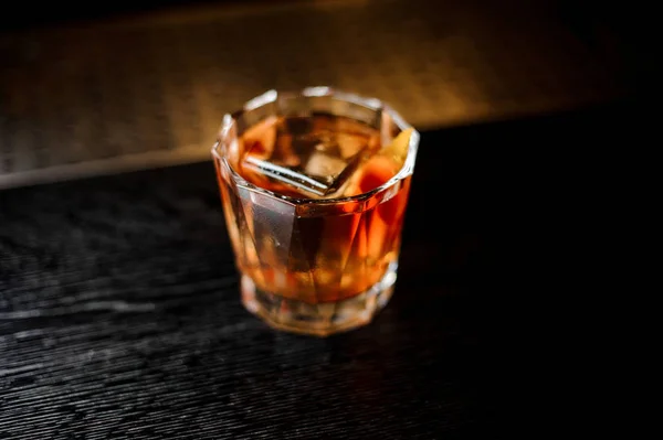 View from above Foreign Legion cocktail on the wooden steel bar counter — Stock Photo, Image