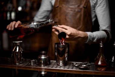 Erkek barmen kokteyl shaker çelik jigger bir alkollü içecek dökme