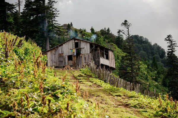 Casa de madeira velha nas montanhas georgianas — Fotografia de Stock